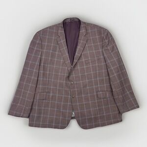 Joseph Abboud Blazer Mens 56R Purple Blue Windowpane Sport Coat Pockets Stitched